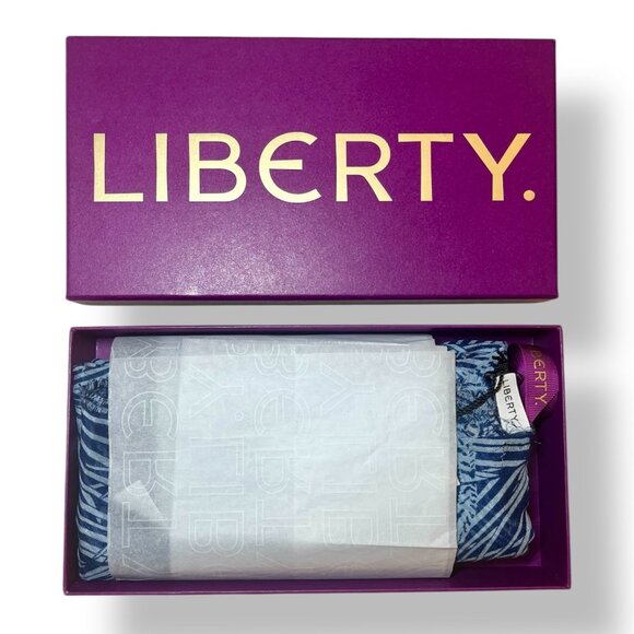 Liberty of London Blue Peacock Feathers Print Modal Silk Scarf Made in Italy - Picture 2 of 5